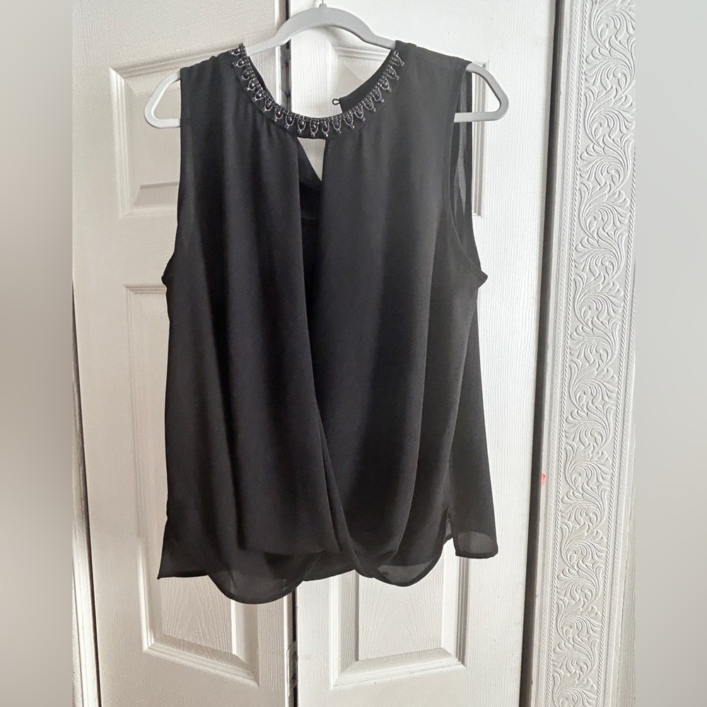 MSK Black Sleeveless Blouse with Embellished Neckline